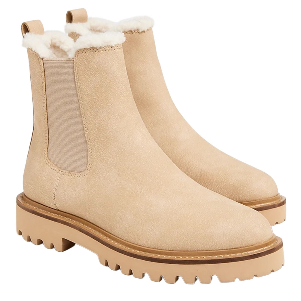 J Crew Lug-Sole Chelsea Sherpa-Lined Boots In Natural Women's Size